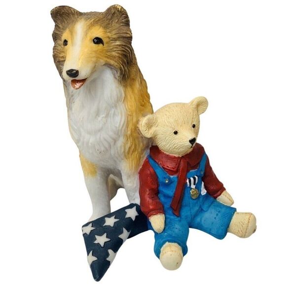 Vintage Sarah’s Attic American Flag Purple Heart Patriotic Brown Bear Figurine - Picture 2 of 11